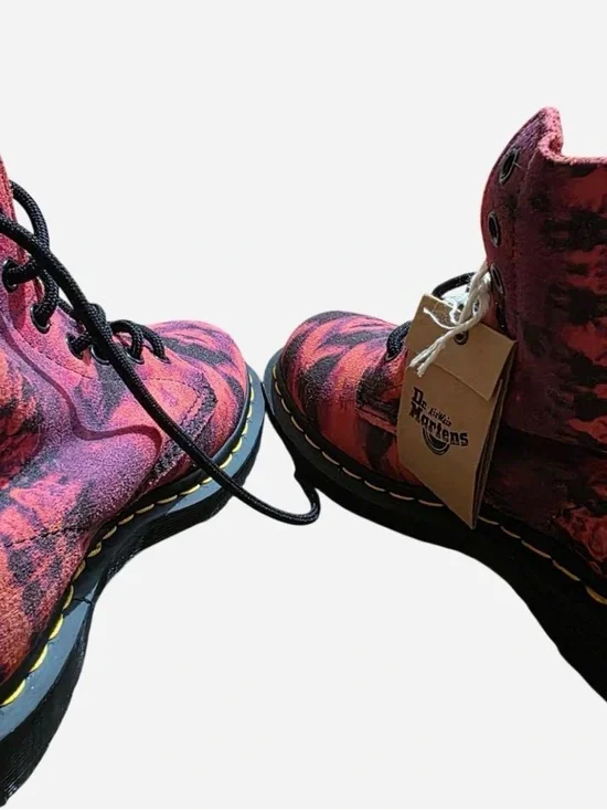 Dr. Martens Pink and Black Suede Lace-Up Boots - Picture 2 of 4